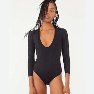 Free People Deep V Black Bodysuit
